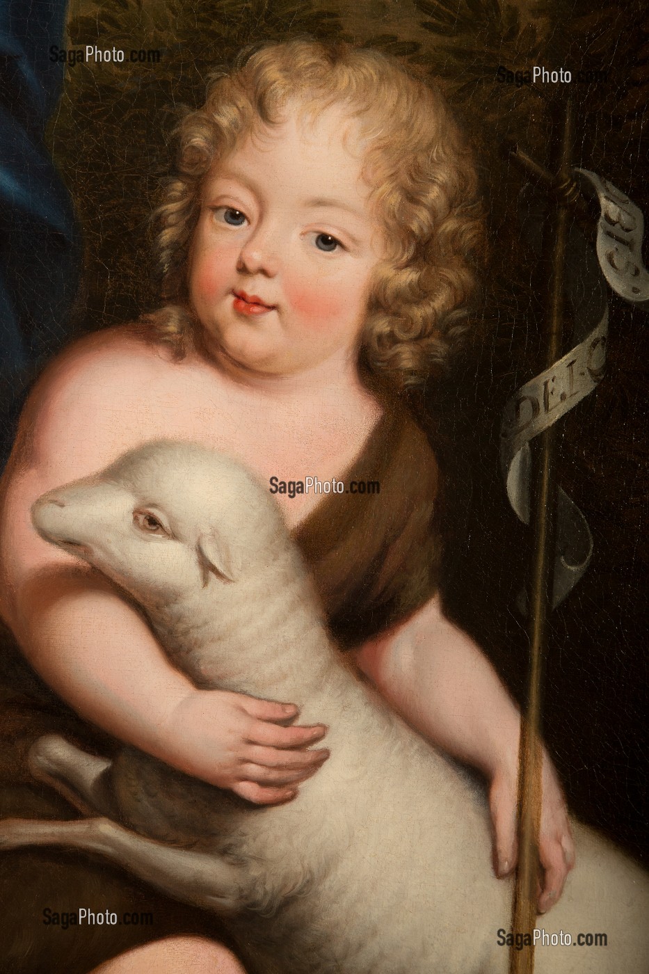 COMTE DE VEXIN (1672-1683), ENFANT ILLEGITIME DU ROI LOUIS XIV, PORTANT UN AGNEAU, DETAIL DU TABLEAU DE PIERRE MIGNARD (1612-1695), CHAMBRE DE MADAME DE MAINTENON, CHATEAU DE MAINTENON, EURE-ET-LOIR (28), FRANCE 