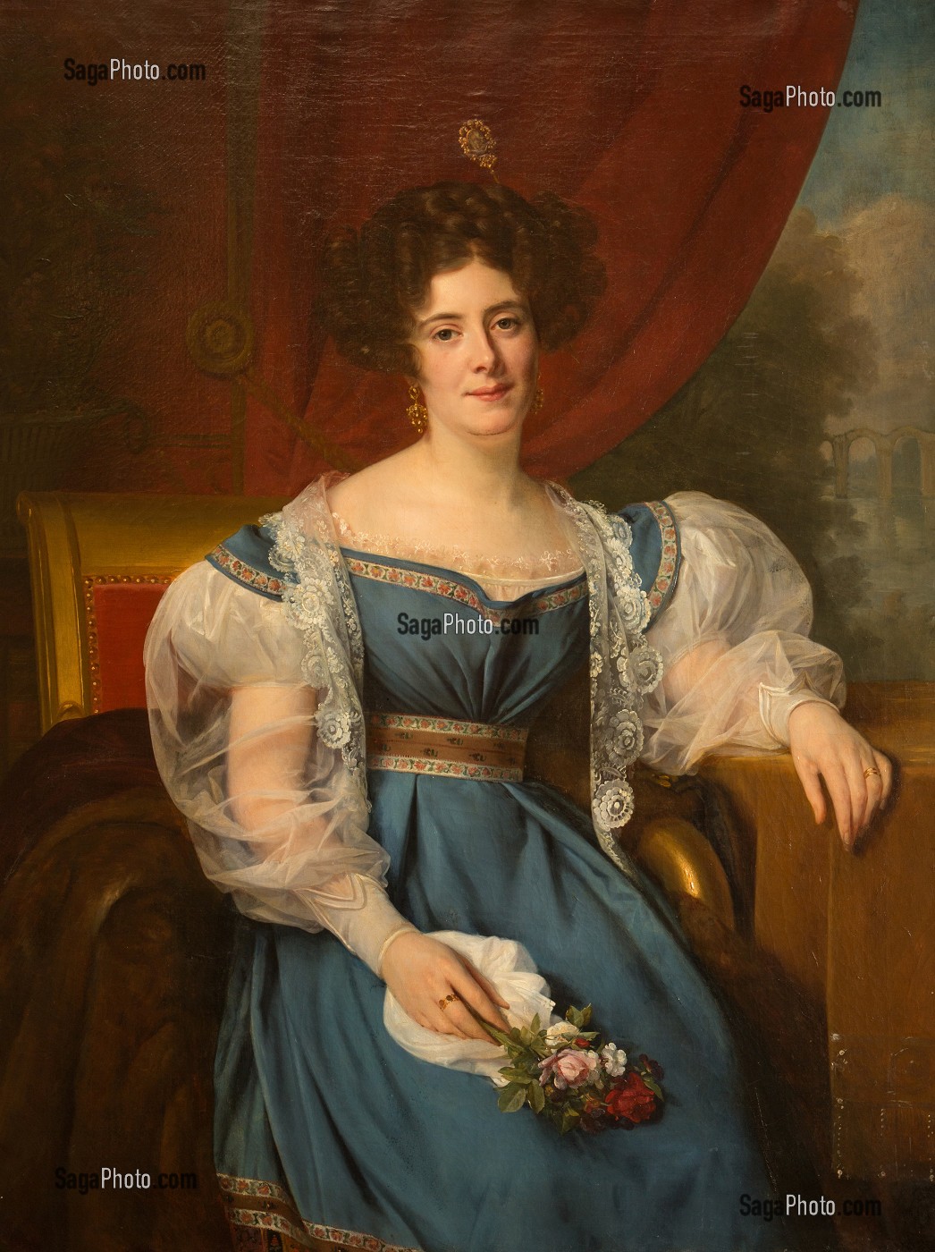 ALICIA DE ROCHECHOUART DE MORTEMART (1800-1887), DUCHESSE DE NOAILLES PAR SON MARIAGE AVEC PAUL DE NOAILLES, TABLEAU DE LOUIS HERSENT, SALLE DE BILLARD, CHATEAU DE MAINTENON, EURE-ET-LOIR (28), FRANCE 