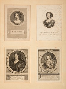 EVOLUTION DE FRANCOISE D'AUBIGNE (1635-1719), FUTURE MADAME DE MAINTENON, GRAVURE EXPOSEE DANS LE COULOIR MENANT AUX APPARTEMENTS DU MARECHAL, CHATEAU DE MAINTENON, EURE-ET-LOIR (28), FRANCE 
