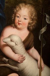 COMTE DE VEXIN (1672-1683), ENFANT ILLEGITIME DU ROI LOUIS XIV, PORTANT UN AGNEAU, DETAIL DU TABLEAU DE PIERRE MIGNARD (1612-1695), CHAMBRE DE MADAME DE MAINTENON, CHATEAU DE MAINTENON, EURE-ET-LOIR (28), FRANCE 