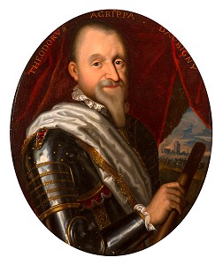 PORTRAIT D'AGRIPPA D'AUBIGNE (1552-1630), HOMME DE GUERRE ET POETE FRANCAIS, GRAND-PERE DE MADAME DE MAINTENON, ECOLE FRANCAISE DU 17EME SIECLE, CHAMBRE DE MADAME DE MAINTENON, CHATEAU DE MAINTENON, EURE-ET-LOIR (28), FRANCE 