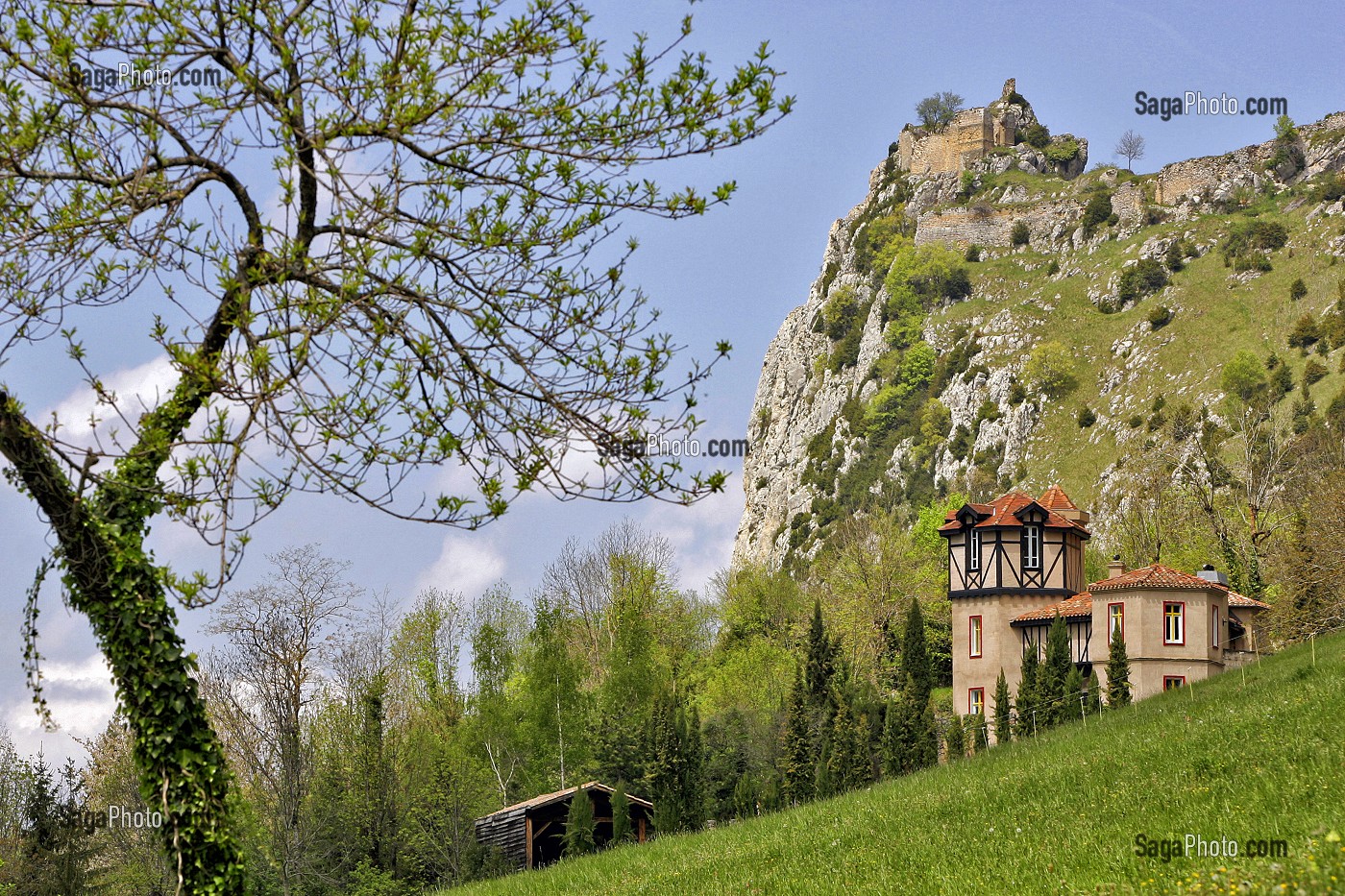VILLAGE ET CHATEAU CATHARE, ROQUEFIXADE, ARIEGE (09), FRANCE 