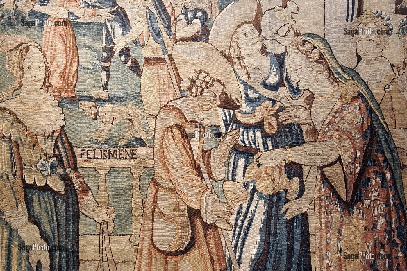 DETAIL DE LA NYMPHE FELICIE ET LES BERGERS, XVII SIECLE, MUSEE DEPARTEMENTAL DE LA TAPISSERIE, MAISON DU TAPISSIER, AUBUSSON 