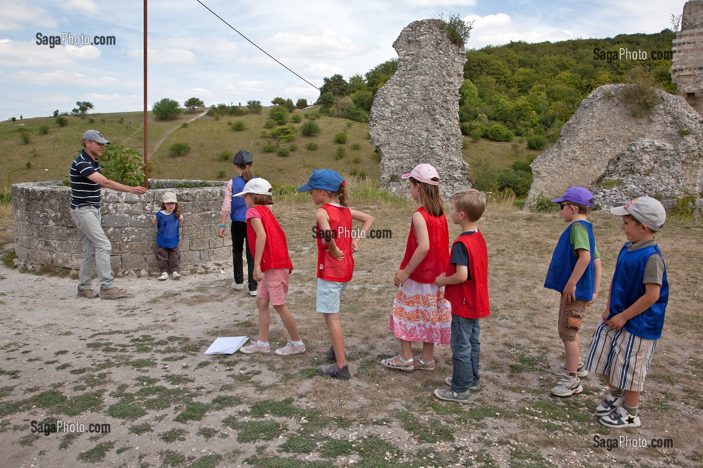 VISITE GUIDEE DU CHATEAU GAILLARD, ANIMATION 'A L'ATTAQUE' DESTINEE AUX ENFANTS, CHATEAU FORT ERIGE PAR RICHARD COEUR-DE-LION ENTRE 1196 ET 1198, LES ANDELYS, EURE (27), FRANCE 
