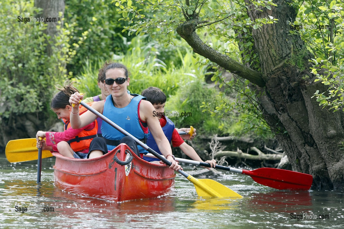 DESCENTE EN CANOE KAYAK SUR LA RIVIERE L'HUISNE ENTRE MARGON ET NOGENT-LE-ROTROU, REGION DE PERCHE, EURE-ET-LOIR (28), FRANCE 