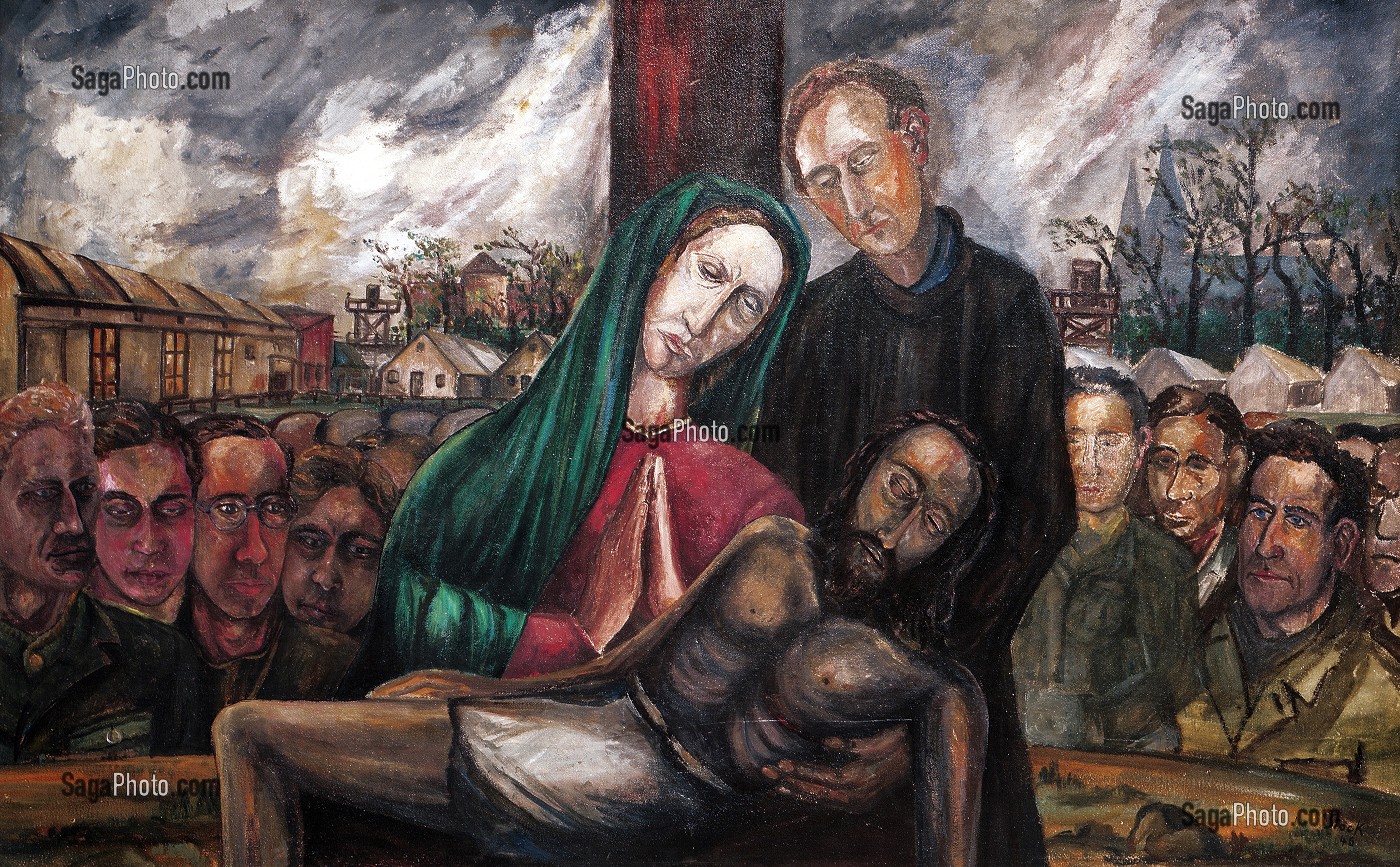 PIETA REALISEE PAR L'ABBE FRANZ STOCK AU CAMP EN 1946, SEMINAIRE DES BARBELES EN HOMMAGE A L'ABBE ALLEMAND FRANZ STOCK (1904-1948), LE COUDRAY, CHARTRES, EURE-ET-LOIR (28), FRANCE 