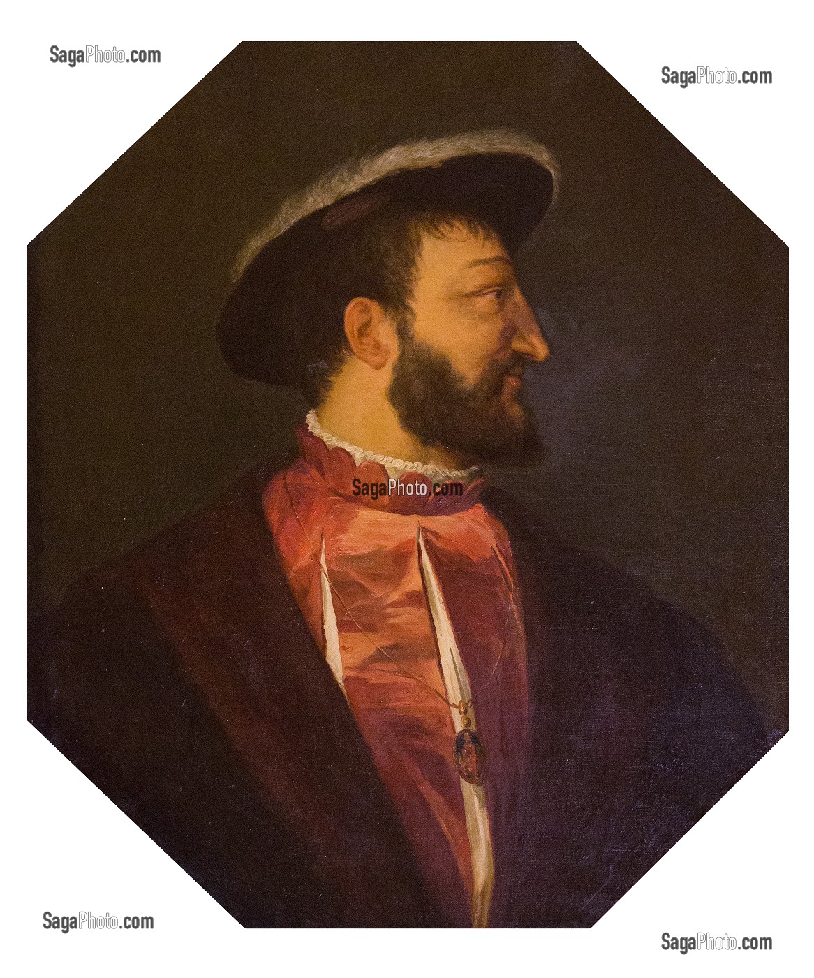 PORTRAIT DE FRANCOIS 1ER (1494-1547), ROI DE FRANCE D'APRES LE TABLEAU DE TITIEN, SALON DU ROI, CHATEAU DE MAINTENON, EURE-ET-LOIR (28), FRANCE 