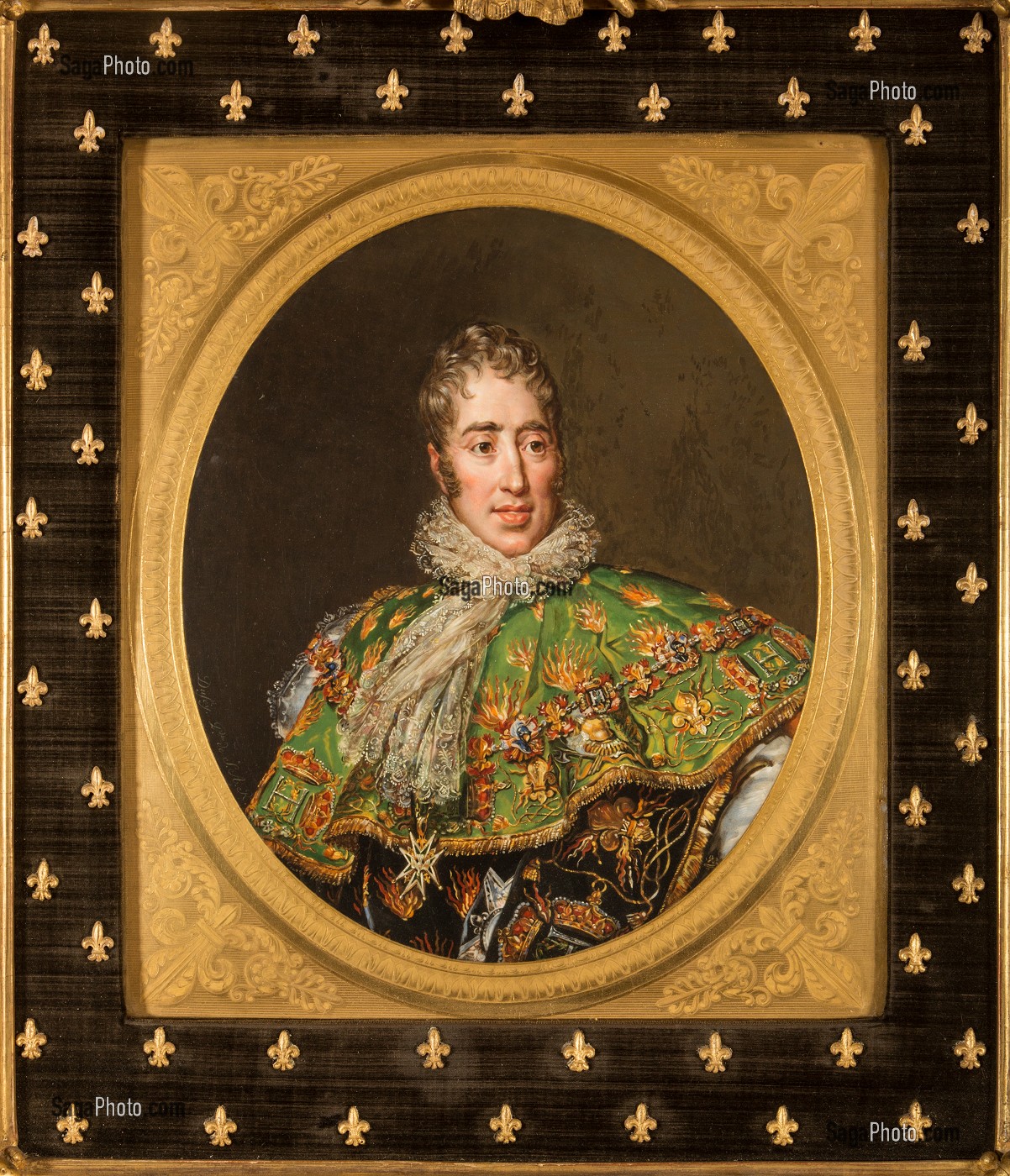 COMTE D'ARTOIS (1757-1836), FUTUR CHARLES X DIT LE BIEN-AIME, ROI DE FRANCE ET DE NAVARRE, PLAQUE EN PORCELAINE DE SEVRES PEINTE PAR DUFEY EN 1817, CHAMBRE DE MADAME DE MAINTENON, CHATEAU DE MAINTENON, EURE-ET-LOIR (28), FRANCE 