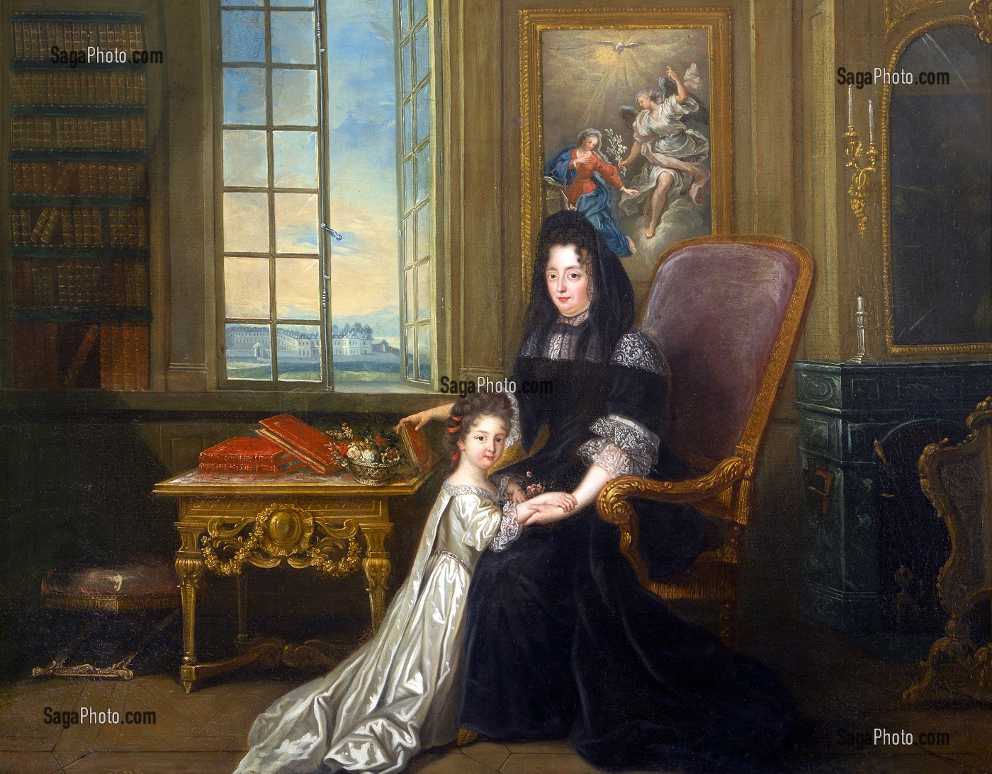 MADAME LA MARQUISE DE MAINTENON (1635-1719), NEE FRANCOISE D'AUBIGNE, ET DE SA NIECE FRANCOISE AMABLE D'AUBIGNE (1684-1739), PEINTURE DE 1719 D'APRES LOUIS-FERDINAND ELLE, CHATEAU DE MAINTENON, EURE-ET-LOIR (28), FRANCE 