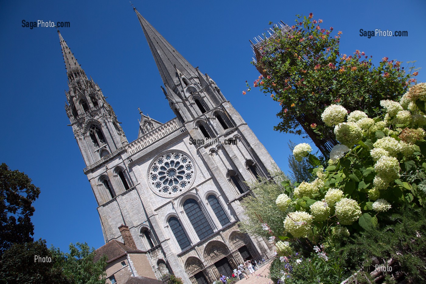 PARVIS FLEURI DEAVANT LA CATHEDRALE NOTRE-DAME, CHARTRES, EURE-ET-LOIR (28), FRANCE 