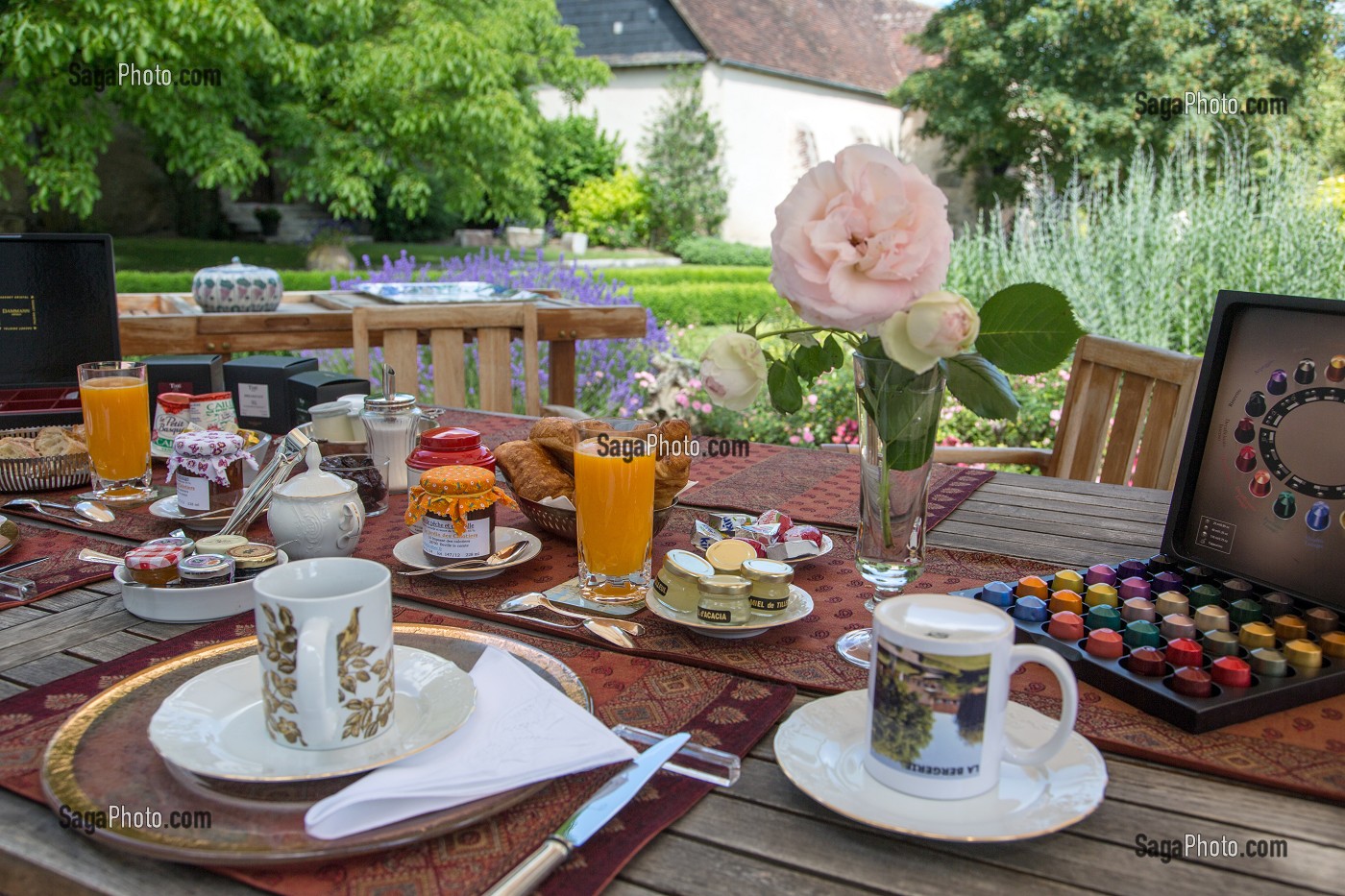 PETIT DEJEUNER A LA MAISON D'HOTES DE CHARME 'LA BERGERIE', CHAMBRES D'HOTES DE MADAME MARTINE LAFONT, HOUX, EURE-ET-LOIR (28), FRANCE 