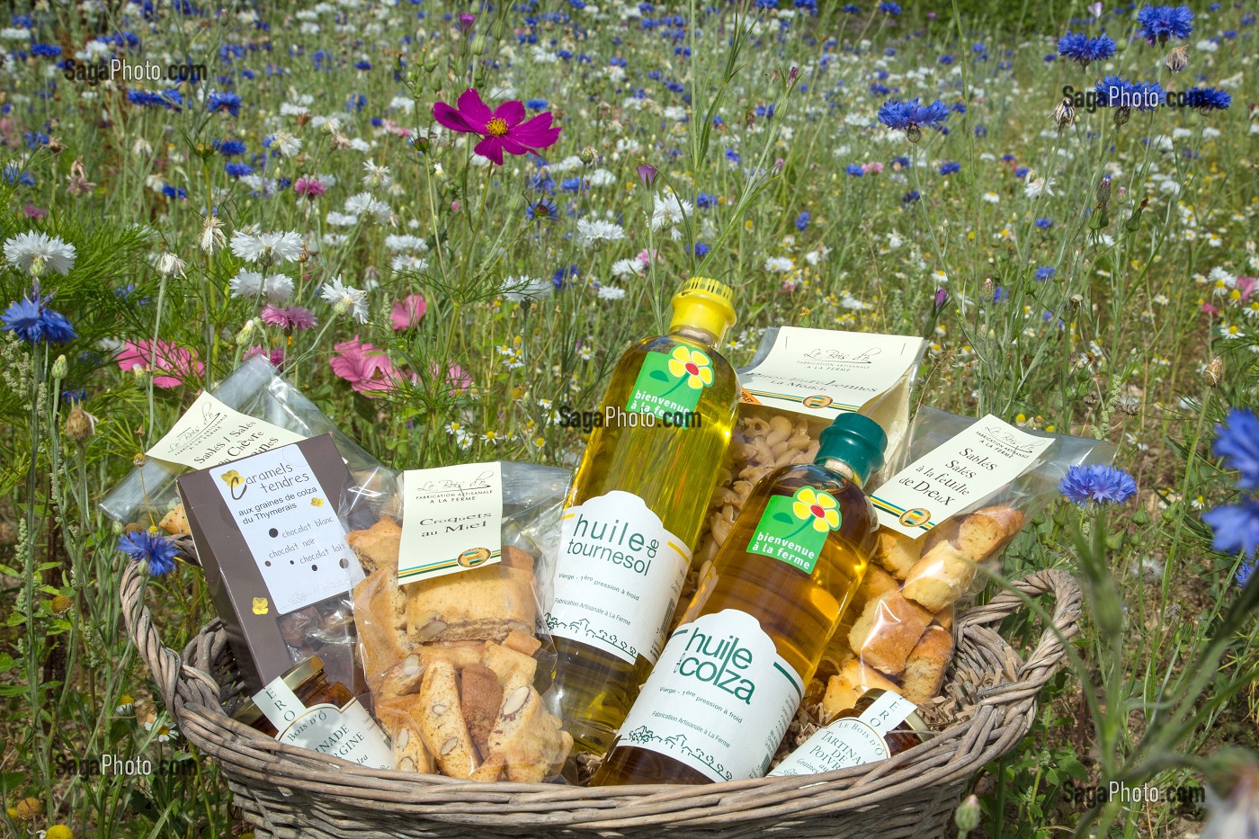 PRODUITS ALIMENTAIRES LABELLISES TERRES D'EURE-ET-LOIR FABRIQUES PAR PHILIPPE GOURCI, (HUILE DE COLZA ET DE TOURNESOL, PATES ALIMENTAIRES, SABLES, CROQUET AU MIEL...), SAINT-MAXIME-HAUTERIVE (28), FRANCE 