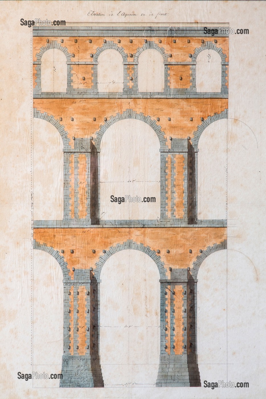 PLAN D'ELEVATION DE L'AQUEDUC VUE DE FRONT, CHATEAU DE MAINTENON, EURE-ET-LOIR (28), FRANCE 