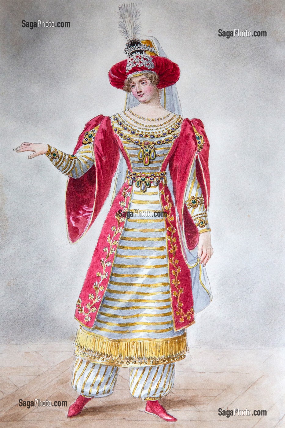 DESSIN REPRESENTANT LA FEMME DU DUC PAUL DE NOAILLES, ALICIA DE ROCHECHOUART DE MORTEMART, CHATEAU DE MAINTENON, EURE-ET-LOIR (28), FRANCE, MENTION OBLIGATOIRE : COLLECTION RAINDRE/NOAILLES COLLECTION RAINDRE/NOAILLES 