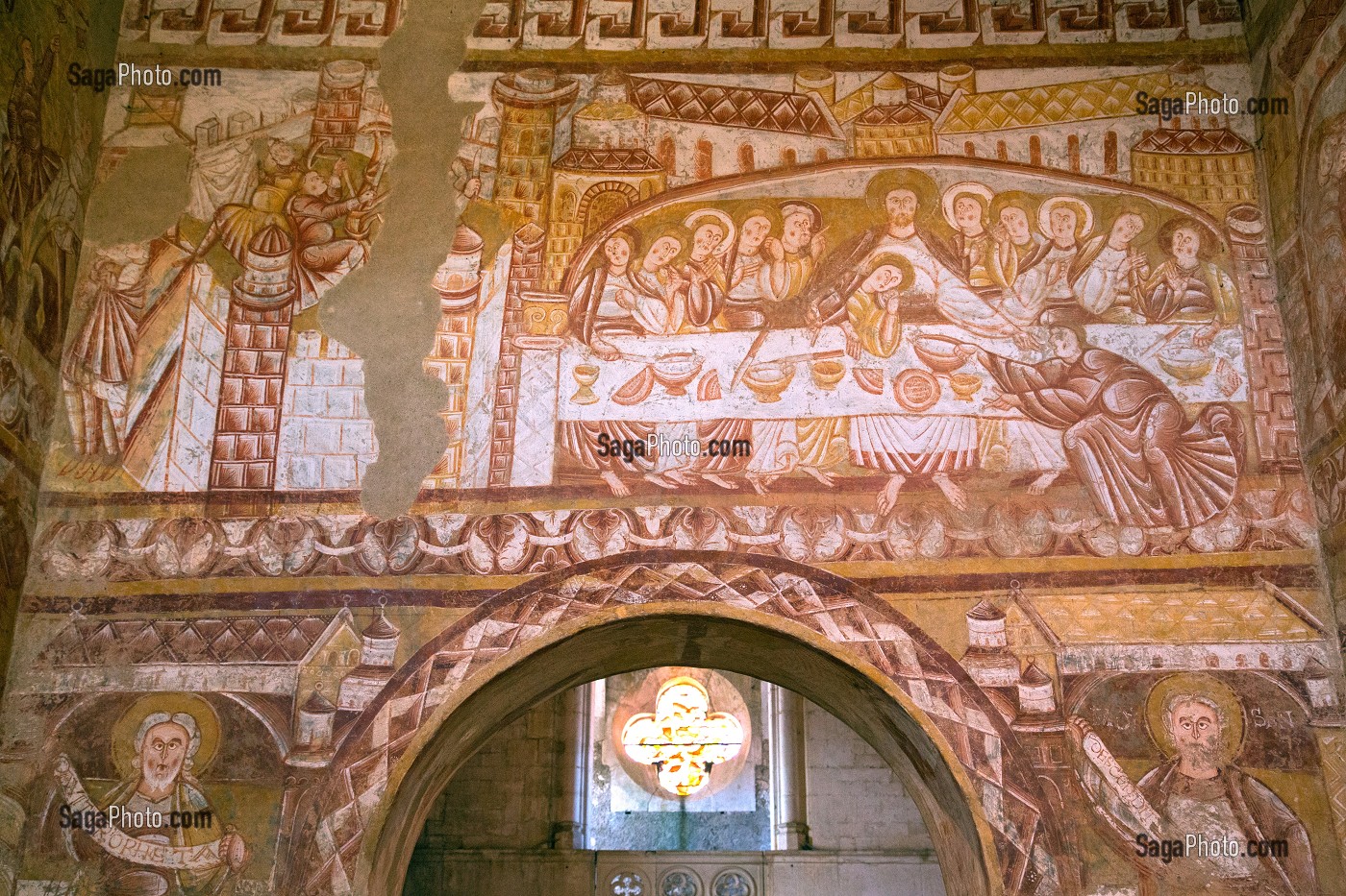 LA CENE, REPAS DU CHRIST ET DES APOTRES, LES FRESQUES RELIGIEUSES DE L'EGLISE SAINT-MARTIN DE VIC, CLASSEES EN 1850 GRACE A L'INTERVENTION DE GEORGE SAND, LE ROMANTISME DE LA VALLEE NOIRE DE GEORGE SAND DANS LE BERRY (36), FRANCE 