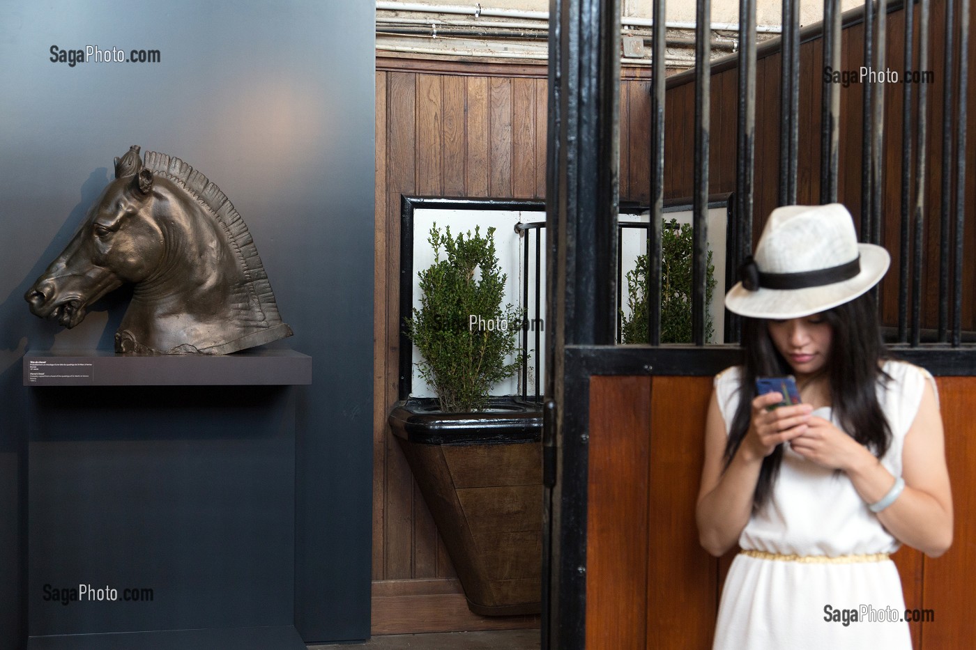 FEMME JAPONAISE, VISITEUR ETRANGER AU NOUVEAU MUSEE DU CHEVAL, OUVERT EN 2013, ABRITE DANS LES GRANDES ECURIES DU DOMAINE DU CHATEAU DE CHANTILLY, OISE (60), FRANCE 