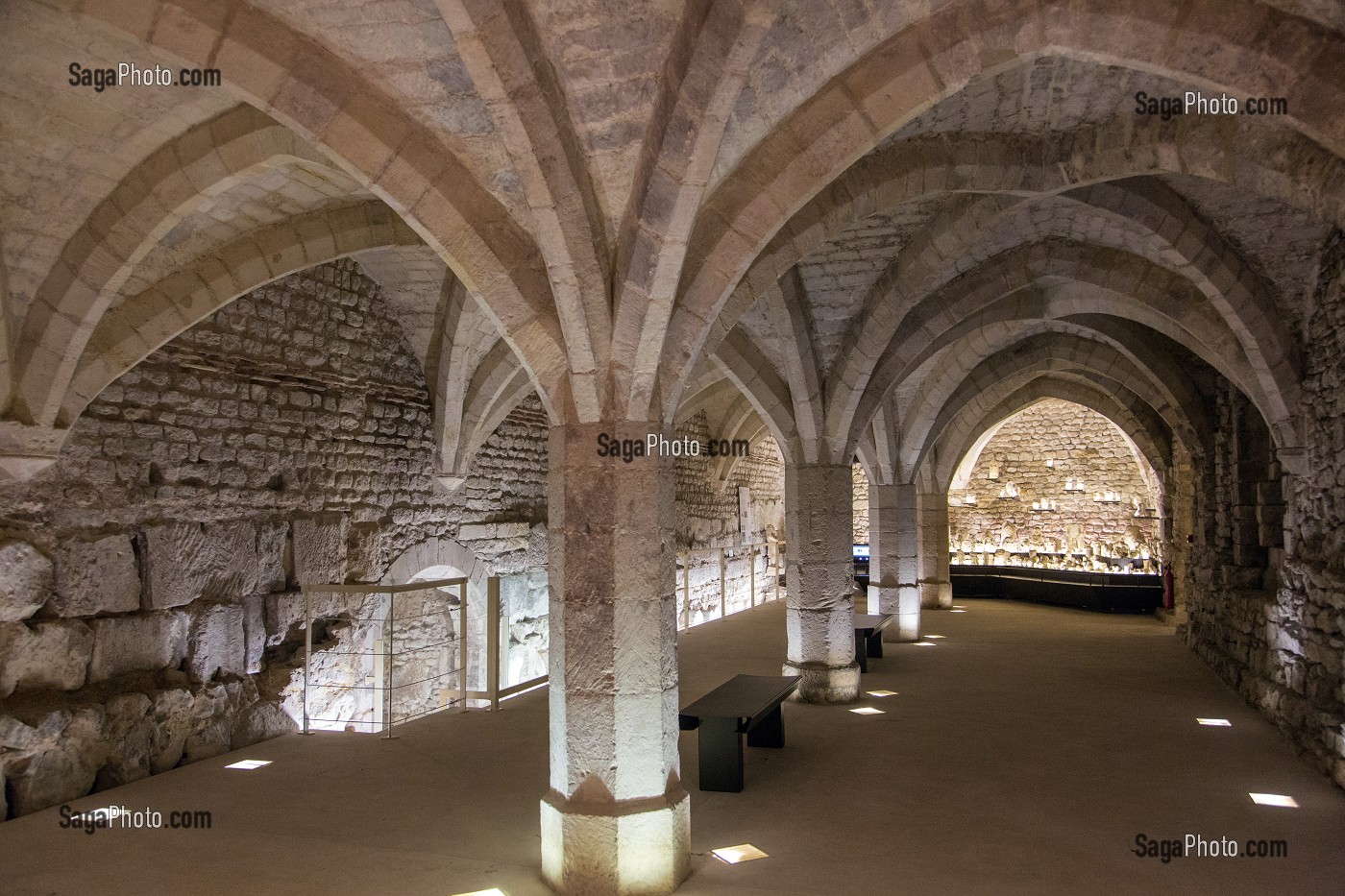 CAVE AUX VOUTES D'OGIVES DU XIV EME SIECLE DU MUSEE D'ART ET D'ARCHEOLOGIE DE LA VILLE AMENAGE DANS L'ANCIEN PALAIS EPISCOPAL, SENLIS, OISE (60), FRANCE 