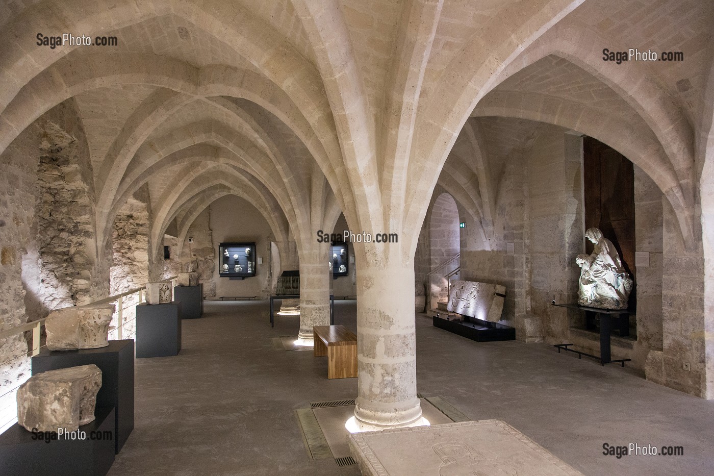 CAVE AUX VOUTES D'OGIVES DU XIV EME SIECLE DU MUSEE D'ART ET D'ARCHEOLOGIE DE LA VILLE AMENAGE DANS L'ANCIEN PALAIS EPISCOPAL, SENLIS, OISE (60), FRANCE 