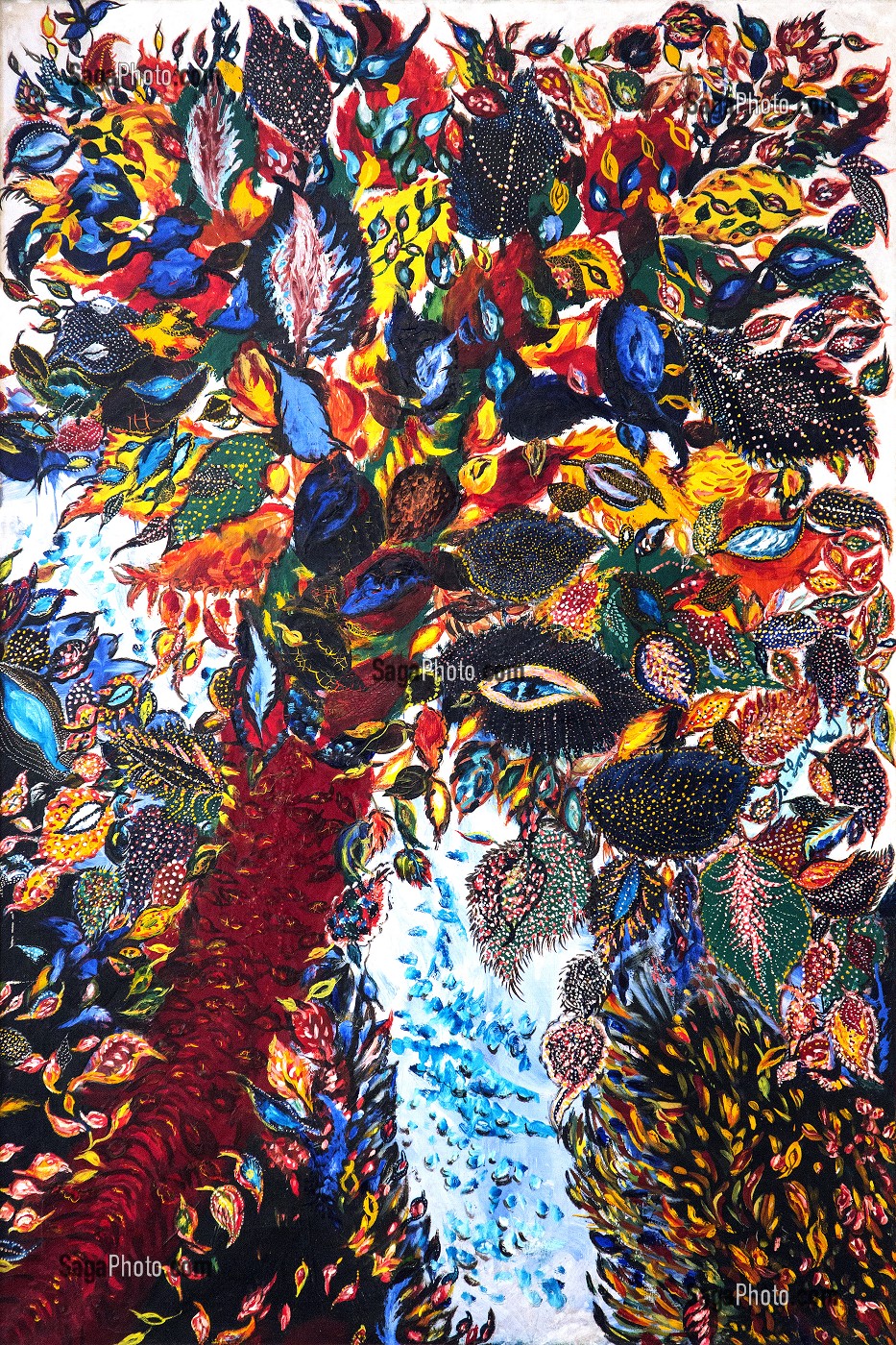 L'ARBRE DE PARADIS, PEINTURE RIPOLIN SUR TOILE, OEUVRE DATEE DE 1929-1930 DE SERAPHINE LOUIS DITE SERAPHINE DE SENLIS (1864-1942), MUSEE D'ART ET D'ARCHEOLOGIE DE LA VILLE AMENAGE DANS L'ANCIEN PALAIS EPISCOPAL, SENLIS, OISE (60), FRANCE 