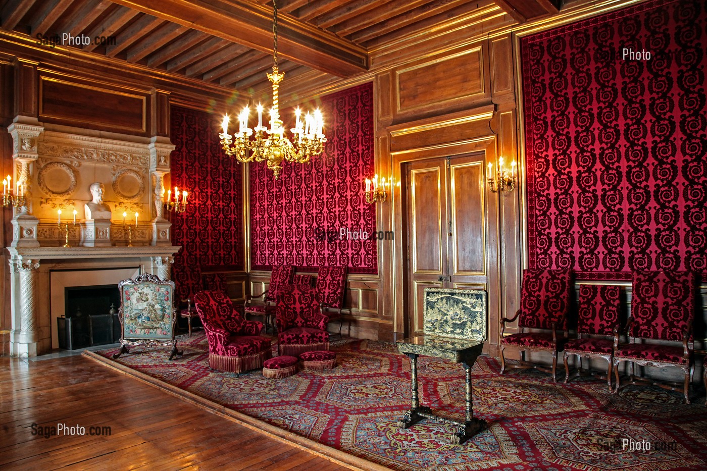 SALON DE FAMILLE NAPOLEON III, CHATEAU DE PAU OU NAQUIT EN 1553 HENRI IV, ROI DE FRANCE ET DE NAVARRE, ET CLASSE MONUMENT HISTORIQUE EN 1840, PAU, PYRENEES ATLANTIQUES (64), AQUITAINE, FRANCE 