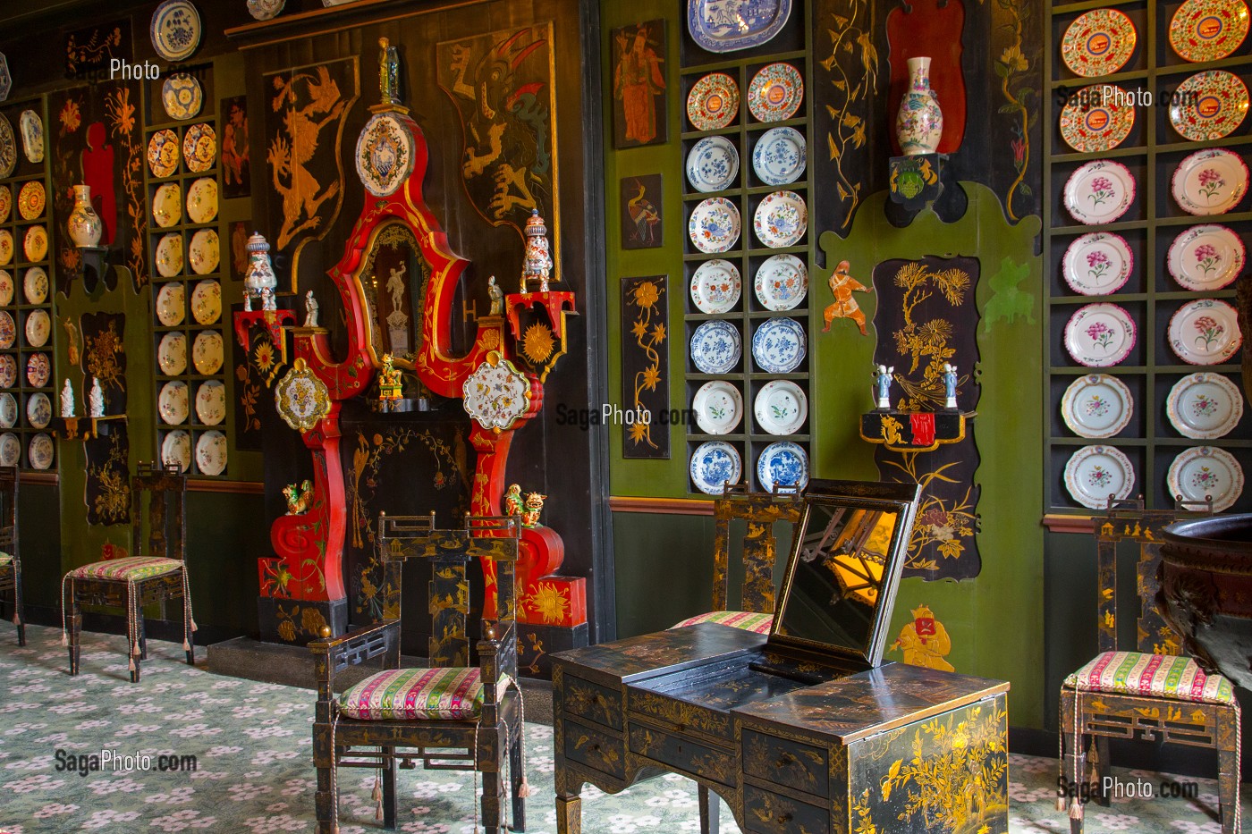 SALON AU DECOR CHINOIS, MAISON DE VICTOR HUGO, HOTEL DE ROHAN GUEMENEE, PLACE DES VOSGES, 4EME ARRONDISSEMENT, PARIS (75), ILE-DE-FRANCE, FRANCE 