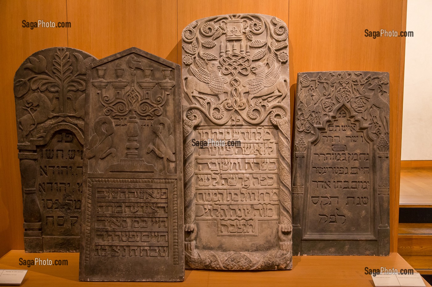 MOULAGE DE STELES FUNERAIRES, MUSEE D'ART ET D'HISTOIRE DU JUDAISME INSTALLE DANS L'HOTEL DE SAINT-AIGNAN, 3EME ARRONDISSEMENT, PARIS (75), ILE-DE-FRANCE, FRANCE 