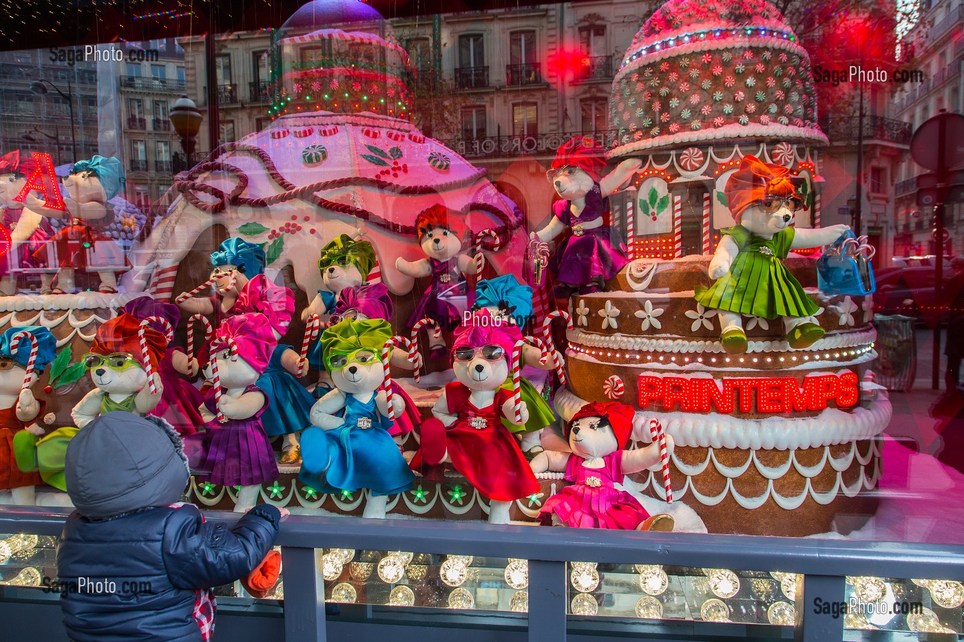 VITRINES DE NOEL DES GRANDS MAGASINS, PRINTEMPS-HAUSSMANN, 9 EME ARRONDISSEMENT, PARIS (75), ILE-DE-FRANCE, FRANCE 