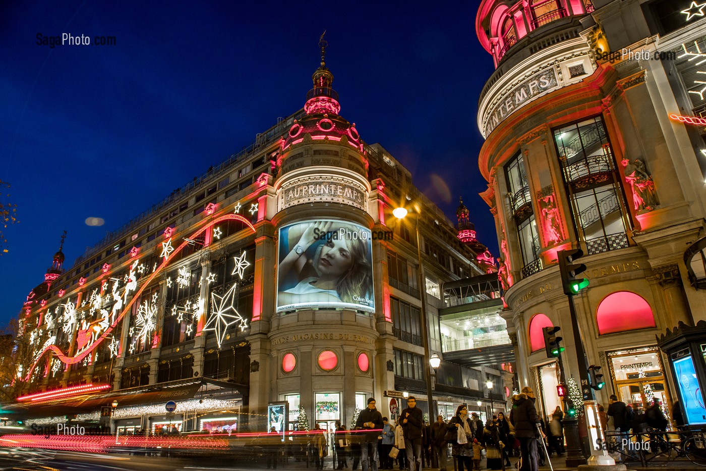 ILLUMINATION DES GRANDS MAGASINS SUR LES GRANDS BOULEVARDS, LE PRINTEMPS-HAUSSMANN, 9 EME ARRONDISSEMENT, PARIS (75), ILE-DE-FRANCE, FRANCE 