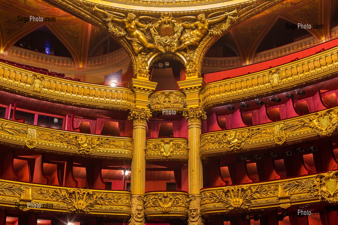 BALCONS ET DECOR INTERIEUR DE L'OPERA GARNIER, PALAIS GARNIER, 9 EME ARRONDISSEMENT, (75), PARIS, ILE-DE-FRANCE, FRANCE 