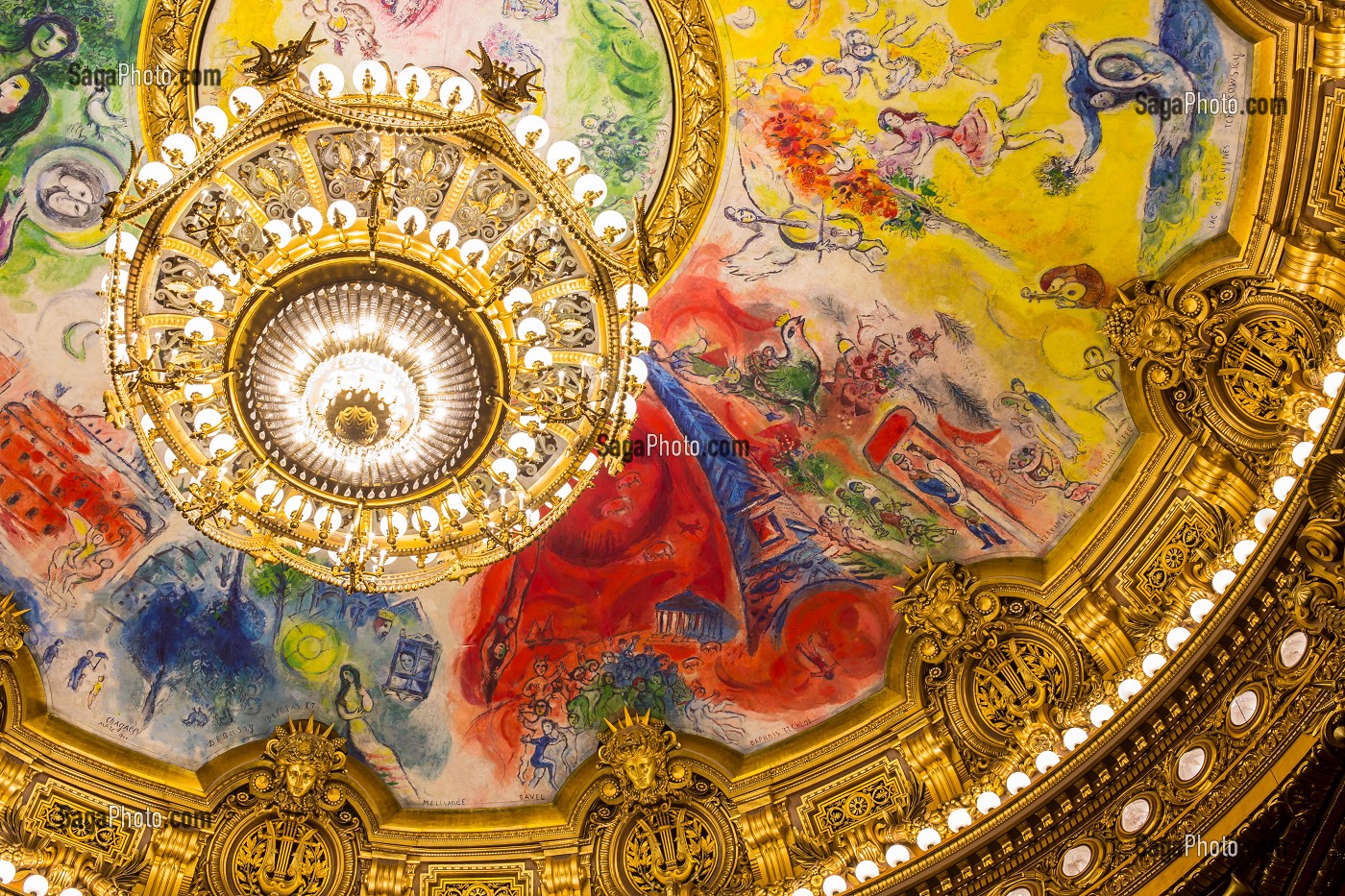 INTERIEUR DE L'OPERA GARNIER, PALAIS GARNIER, PLAFOND PEINT PAR MARC CHAGALL EN 1964, 9 EME ARRONDISSEMENT, (75), PARIS, ILE-DE-FRANCE, FRANCE 