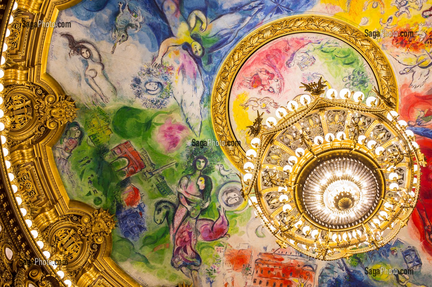 INTERIEUR DE L'OPERA GARNIER, PALAIS GARNIER, PLAFOND PEINT PAR MARC CHAGALL EN 1964, 9 EME ARRONDISSEMENT, (75), PARIS, ILE-DE-FRANCE, FRANCE 