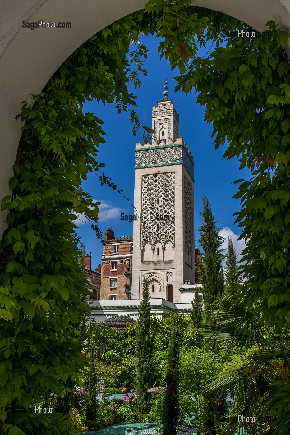 MINARET ET JARDIN DE LA GRANDE MOSQUEE DE PARIS 
