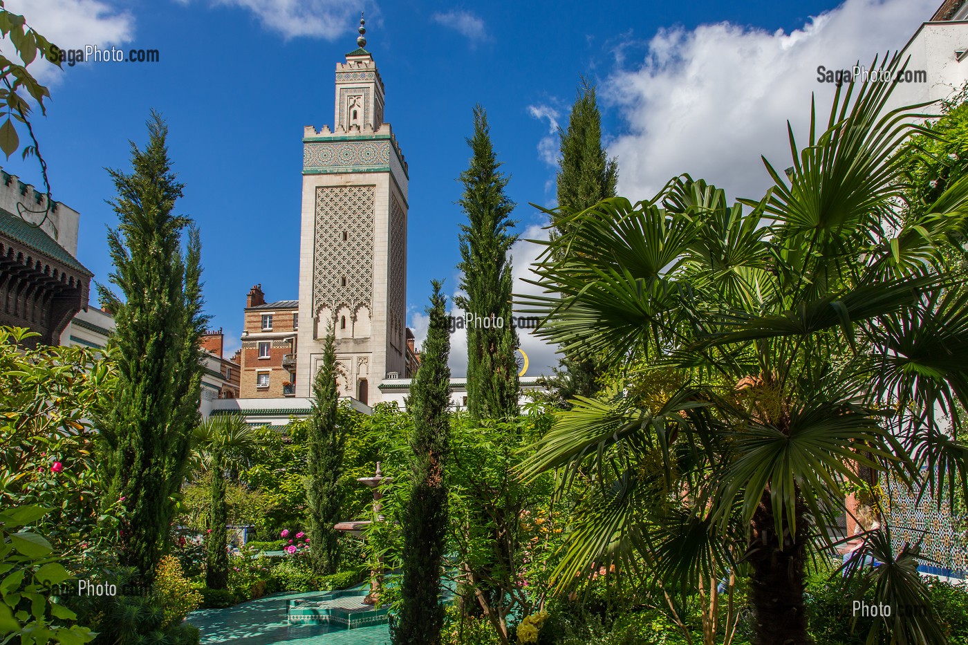 MINARET ET JARDIN DE LA GRANDE MOSQUEE DE PARIS 