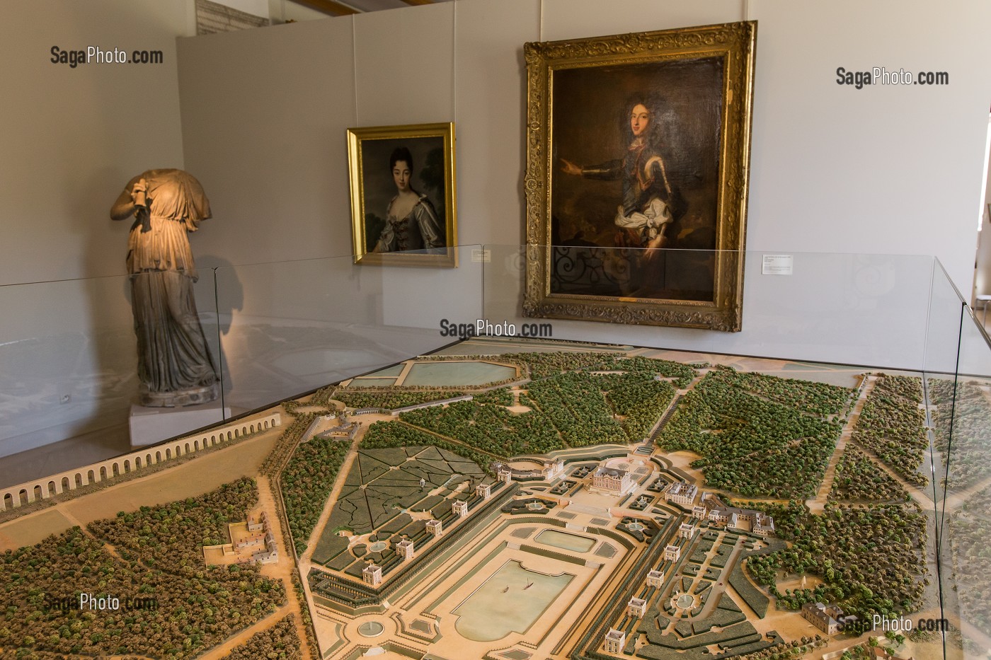 MAQUETTE DU PARC ROYAL DE MARLY SERVANT DE LIEU DE VILLEGIATURE AU ROI LOUIS XIV, MUSEE PROMENADE, DOMAINE NATIONAL DE MARLY-LE-ROI, YVELINES (78), FRANCE 