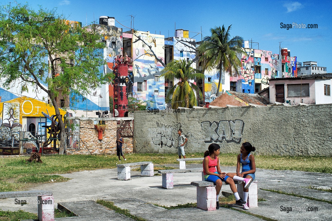 COUR D'ECOLE DE LA ESCUELA DESSAU MARTIRES DEL HUMBOLDT, CALLEJON DE HAMEL, LA HAVANE, CUBA, CARAIBES 