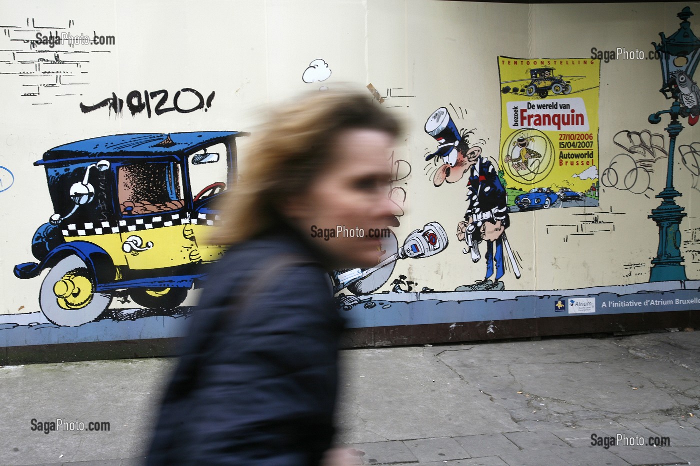 LA BD DANS LA VILLE, FRESQUE MURALE PAR LES DESSINATEURS DE BD, FRANQUIN, GASTON LAGAFFE, BRUXELLES, BELGIQUE 