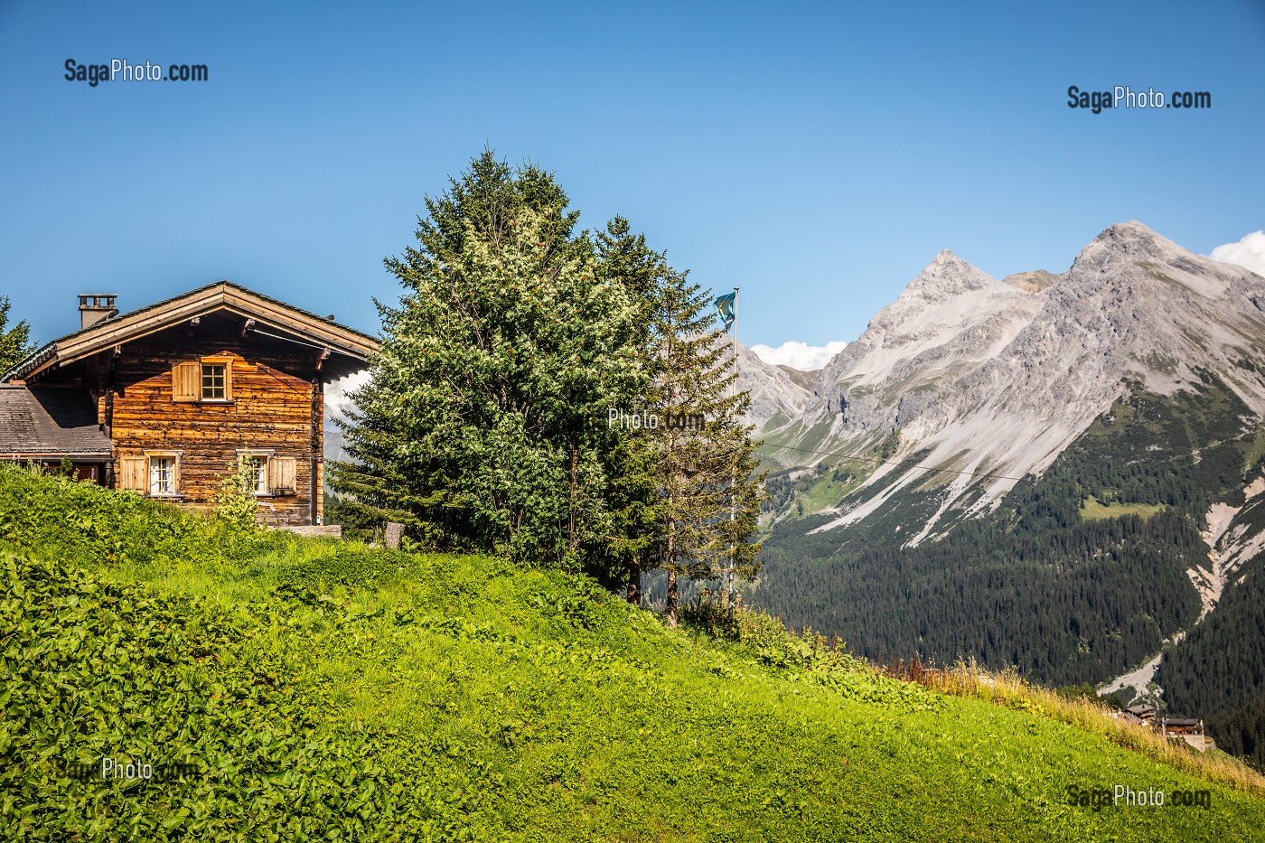 CHALET AVEC VUE SUR LES ALPES, MONTAGNE, STATION D'AROSA, CANTON DES GRISONS, ALPES SUISSES, SUISSE 