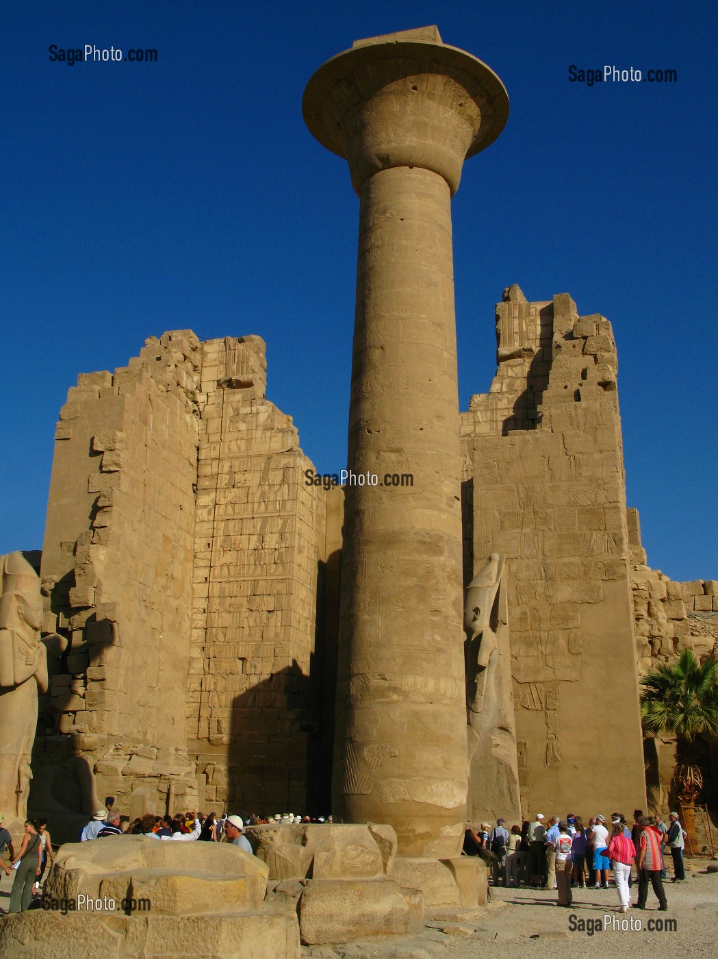 COLONNE DU KIOSQUE DE TAHARKA (25 EME DYNASTIE NUBIENNE), TEMPLE DE KARNAK, DEDIE AU CULTE DU DIEU AMON, DIEU CREATEUR DE THEBE, ENVIRONS DE LOUXOR HAUTE EGYPTE, EGYPTE, AFRIQUE 