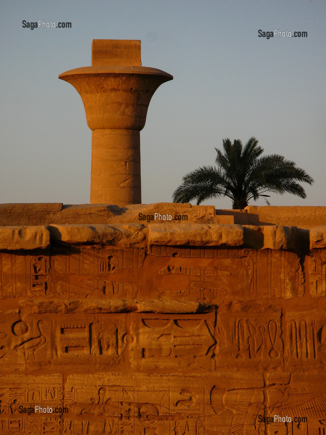 COLONNE DU KIOSQUE DE TAHARKA (25 EME DYNASTIE NUBIENNE), TEMPLE DE KARNAK, DEDIE AU CULTE DU DIEU AMON, DIEU CREATEUR DE THEBE, ENVIRONS DE LOUXOR HAUTE EGYPTE, EGYPTE, AFRIQUE 