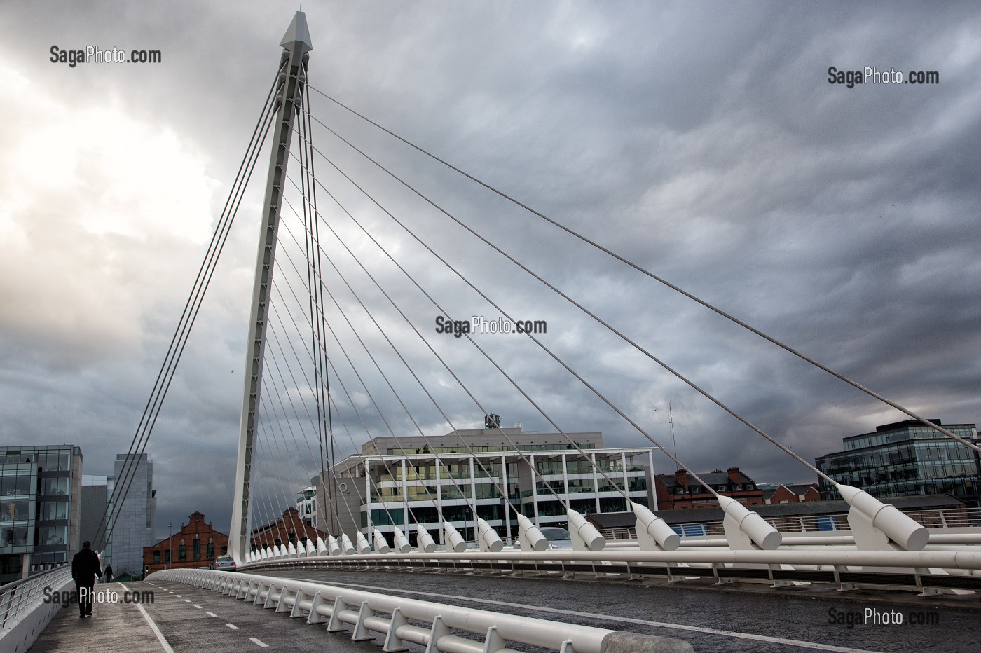 PONT EN FORME DE LYRE SUR LA RIVIERE LIFFEY, SAMUEL BECKETT BRIDGE, NOUVEAU QUARTIER DES DOCKS, DUBLIN, IRLANDE 