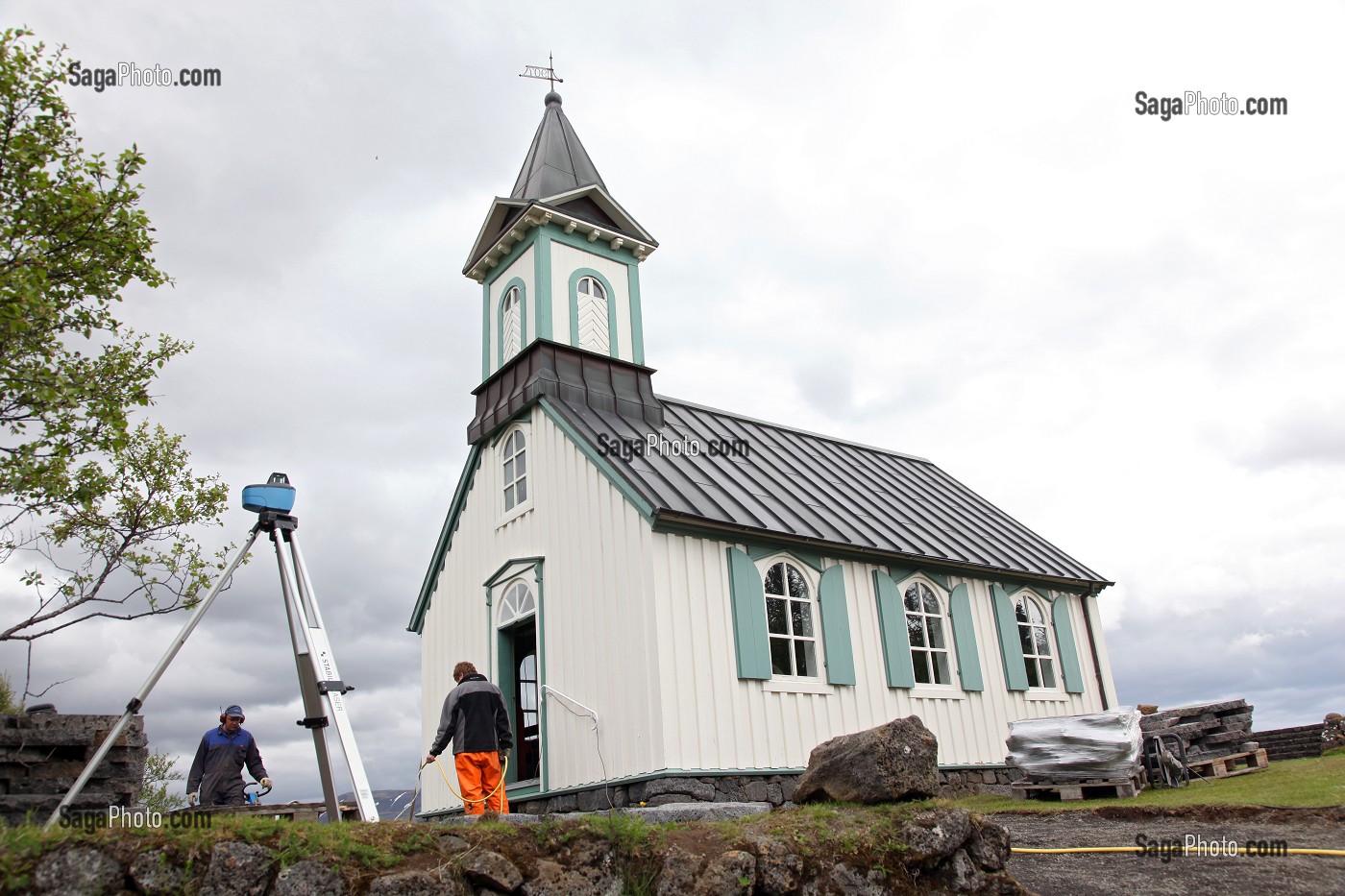 EGLISE DU PARC NATIONAL DE THINGVELLIR, LIEU DE L'ANCIEN PARLEMENT OU FUT PROCLAME L'INDEPENDANCE DE L'ISLANDE, SITE CLASSE AU PATRIMOINE MONDIAL DE L'UNESCO, ZONE DE FAILLE ET DE VOLCANISME ACTIF, CERCLE D'OR, GOLDEN CIRCLE, SUD DE L'ISLANDE, EUROPE, ISLANDE 