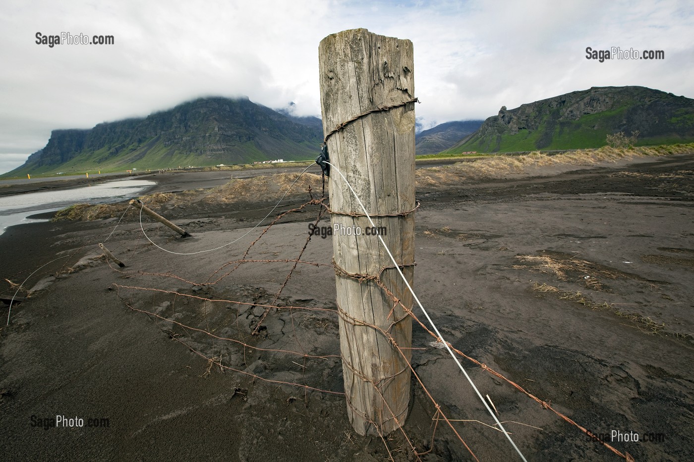 CHAMP RECOUVERT DE CENDRES SUITE AUX ERUPTIONS DU VOLCAN EYJAFJALLAJOKULL LES 20 MARS ET 14 AVRIL 2010, ISLANDE, EUROPE 