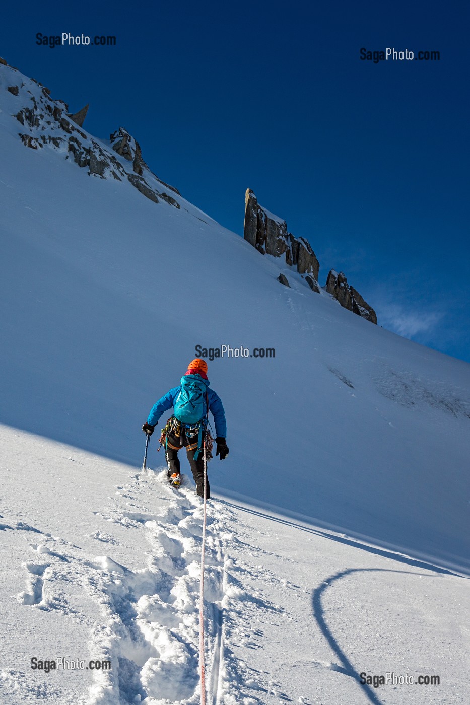 ALPINISME EN HAUTE MONTAGNE, MASSIF DU MONT-BLANC, CHAMONIX-MONT-BLANC, HAUTE-SAVOIE (74), FRANCE 