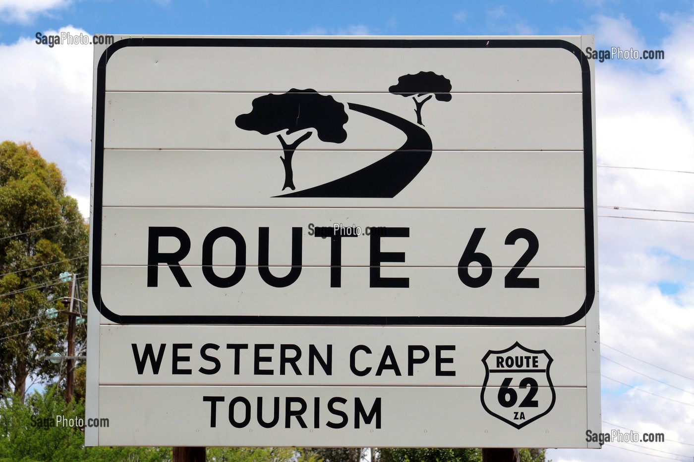 PANNEAU ROUTIER INDIQUANT LA ROUTE TOURISTIQUE 62, ROUTE DES JARDINS, KLEIN KAROO OU PETIT KAROO, PROVINCE DU CAP OCCIDENTAL, AFRIQUE DU SUD 
