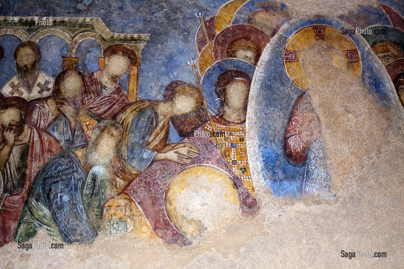 SCENE BIBLIQUE, FRESQUE RELIGIEUSE A L'INTERIEUR DE L'EGLISE, ABBAYE DE LA DORMITION, LIEU OU SE SERAIT ENDORMIE LA VIERGE MARIE, JERUSALEM, ISRAEL 