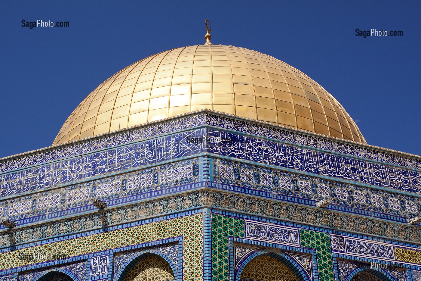 COUPOLE DOREE DU DOME DU ROCHER, SANCTUAIRE EDIFIE SUR L'ESPLANADE DES MOSQUEES (HARAM AL-SHARIF), MONT DU TEMPLE, VIEILLE VILLE DE JERUSALEM, ISRAEL 