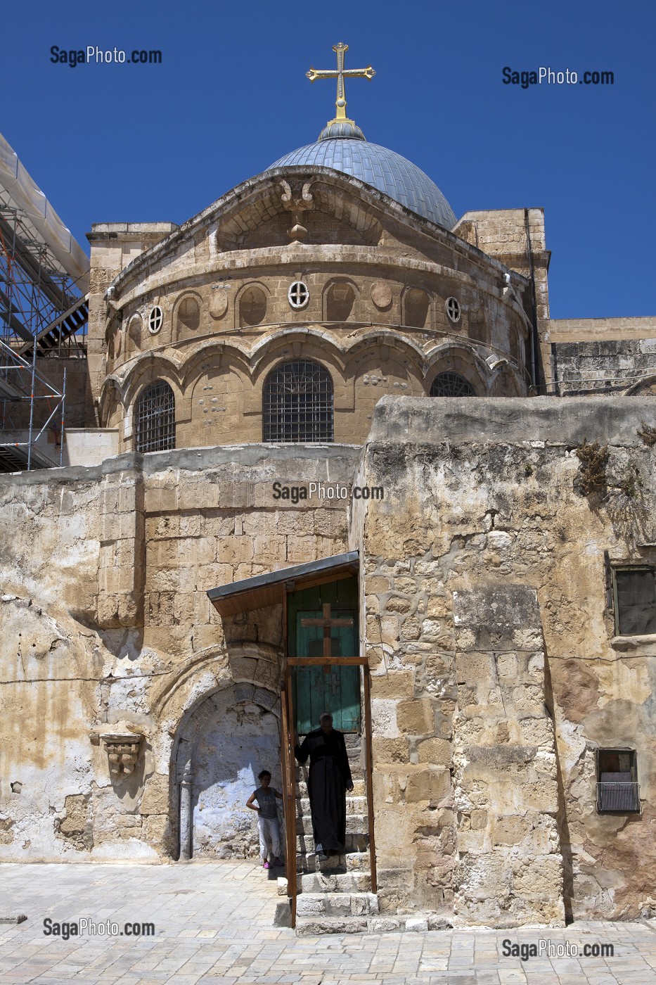 CHEVET DE LA BASILIQUE DU SAINT-SEPULCRE, LIEU DE LA CRUCIFIXION ET DE L'ENTERREMENT DE JESUS-CHRIST, VIEILLE VILLE DE JERUSALEM, ISRAEL 