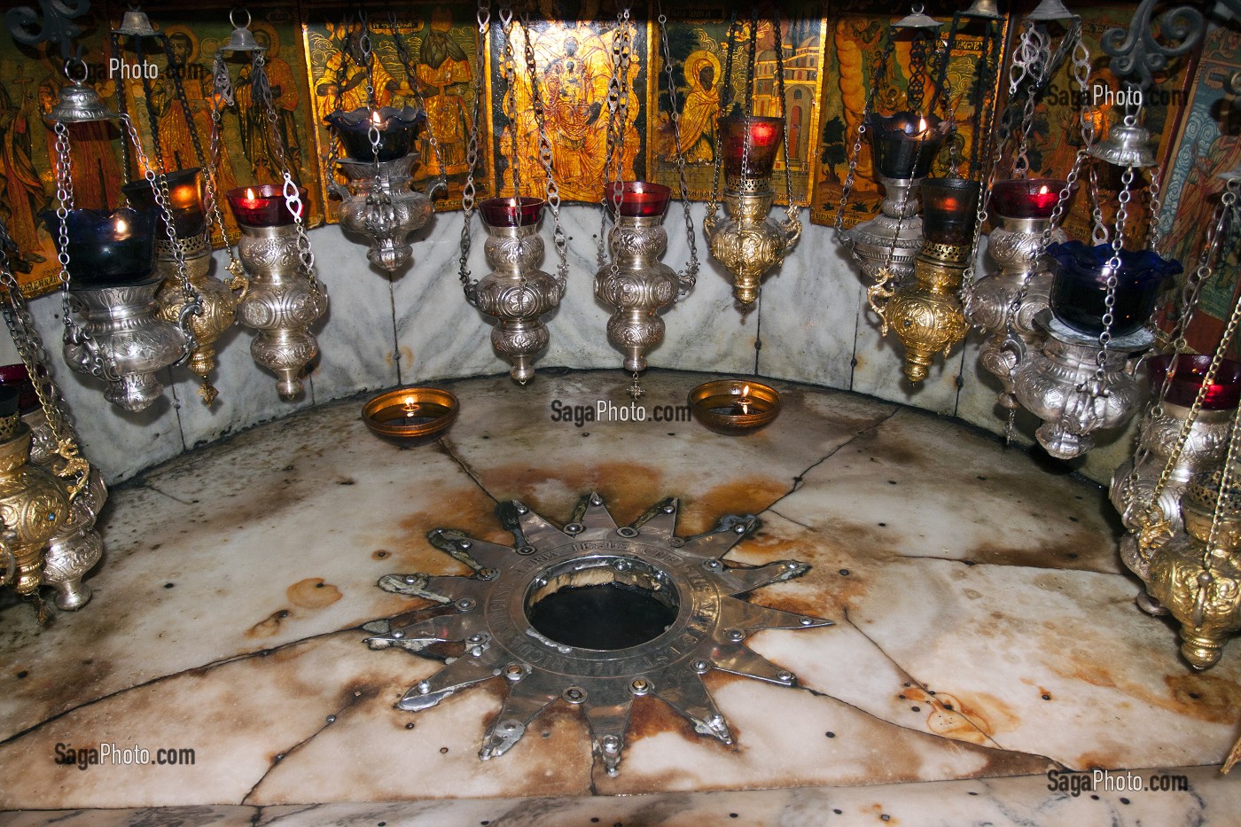 ETOILE MARQUANT LE LIEU DE NAISSANCE DE JESUS-CHRIST, DANS LA GROTTE DE LA NATIVITE, BASILIQUE DE LA NATIVITE, BETHLEEM, CISJORDANIE, AUTORITE PALESTINIENNE 