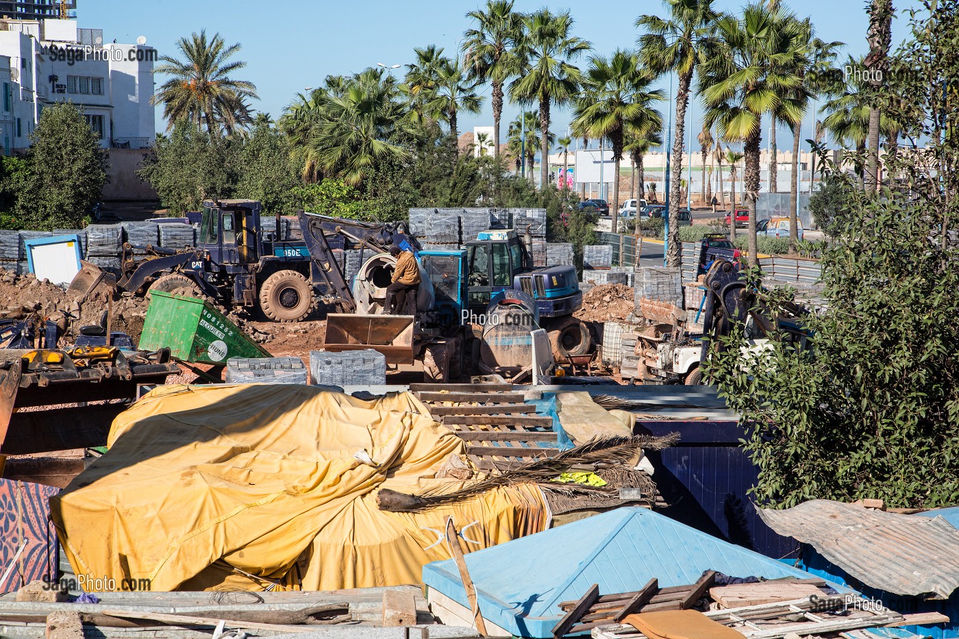 CHANTIER DE CONSTRUCTION, QUARTIER DU PORT ET DE LA MARINA DE CASABLANCA, MAROC, AFRIQUE 