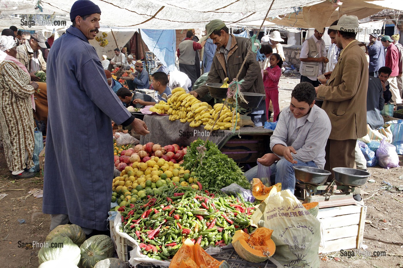 FRUITS ET LEGUMES, MARCHE BERBERE D’ASNI, HAUT-ATLAS, MAROC 